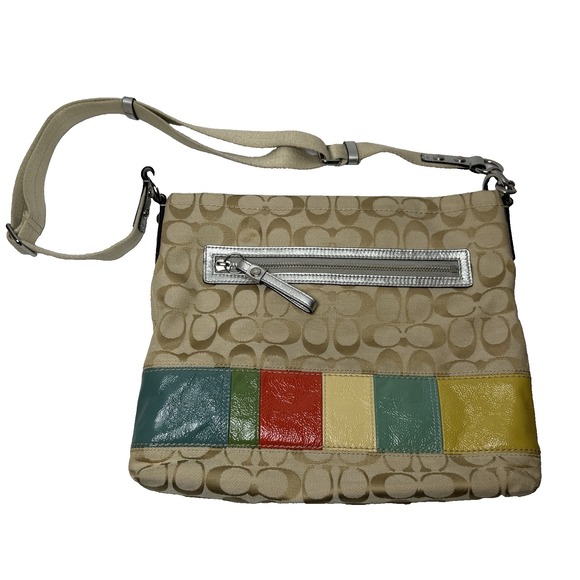 Coach Y2K Khaki Logo Color Block Stripe Crossbody Bag F17441 Adjustable Strap - Picture 8 of 12